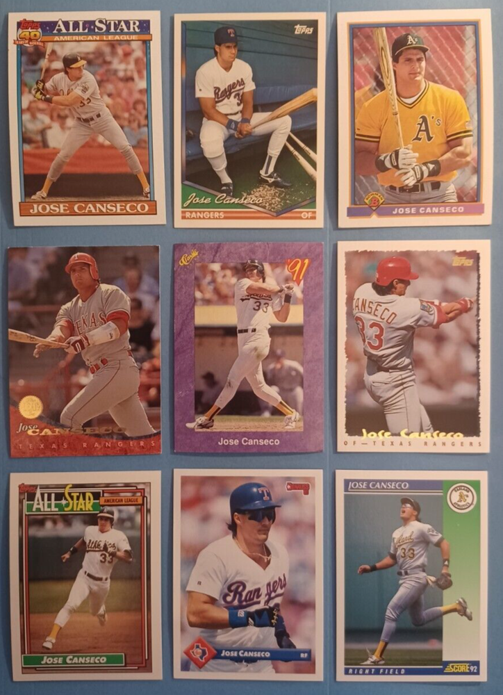 JOSE CANSECO 9 Card Lot Oakland Athletics Rangers Collection MLB Baseball
