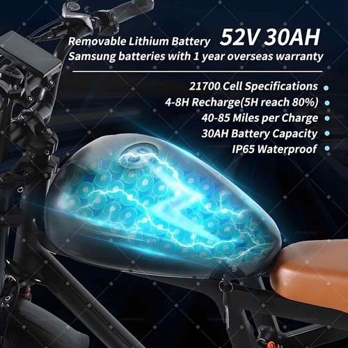 Electric Mountain Beach Bike E Motorcycle 38MPH Long Range Fat Tire 52V 30Ah MP - Picture 9 of 20