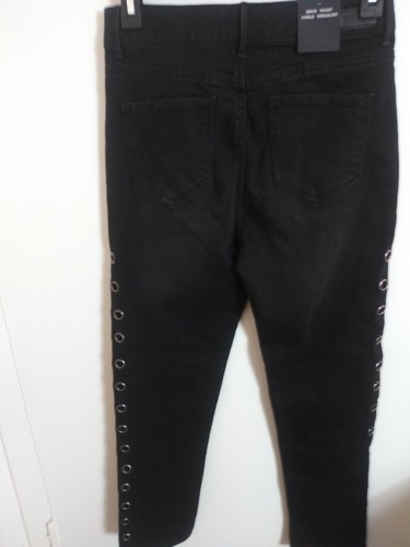 Black Label Women's High Waist Straight Ankle Dark Jeans Raw Hem Key Hole size 7 - Picture 2 of 8
