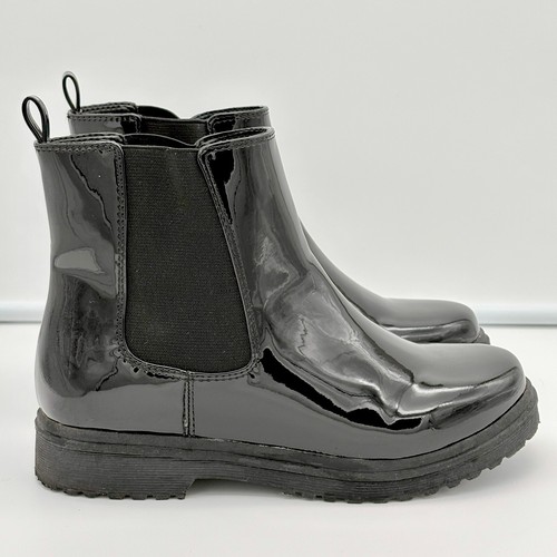 JCrew Crewcuts Girls' Lug-Sole Black Chelsea Boots in Faux Leather Sz. K4 - Picture 3 of 10