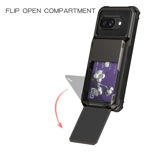 Shockproof Armor Dual Layer Kartenfach Geld Halter Etui Abdeckung für Google Pixel 9a - Bild 9 von 18