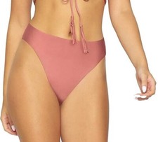 PilyQ DUSTY ROSE Kimmy High Waist Full Cut Bikini Swim Bottom, US Large