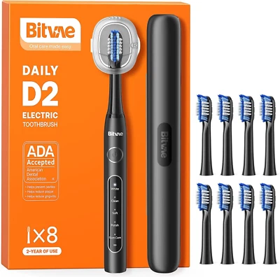 Bitvae D2 Ultrasonic Electric Toothbrush with 8 Brush Heads, Sonic Toothbrush A