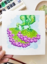 Fantasy Berry Plant – Original Watercolor Artwork 6x6” – Alien Botanical