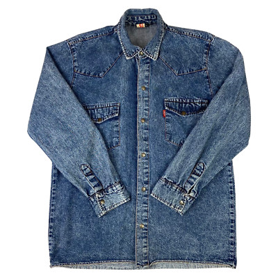 RARE VTG 70s LEVIS BIG E RED TAB WEST CAL 45 DENIM WESTERN SHIRT M