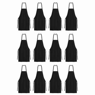 12 Pack of Kitchen Aprons - Full Bib Size Polyester Apron - Black Red or White