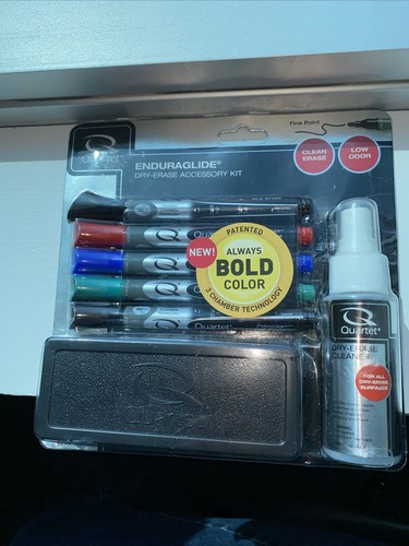 Quartet Dry Erase Markers Accessory Kit, 5 Fine Tip EnduraGlide Dry Erase Pens,