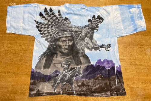 Vintage Indianer T-Shirt Herren Large Aop Print Natur Adler Pferd All Over - Bild 2 von 5