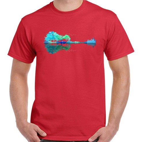 GUITAR T-SHIRT Electric Acoustic Bass Rock n Roll Band Music Reflection Lake Top - Picture 10 of 20