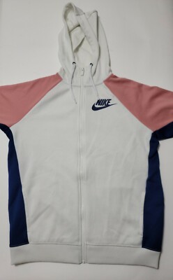 Nike Air Sportswear Fleece Zip Hoodie Womens Medium Blue/White/Pink AR6215 