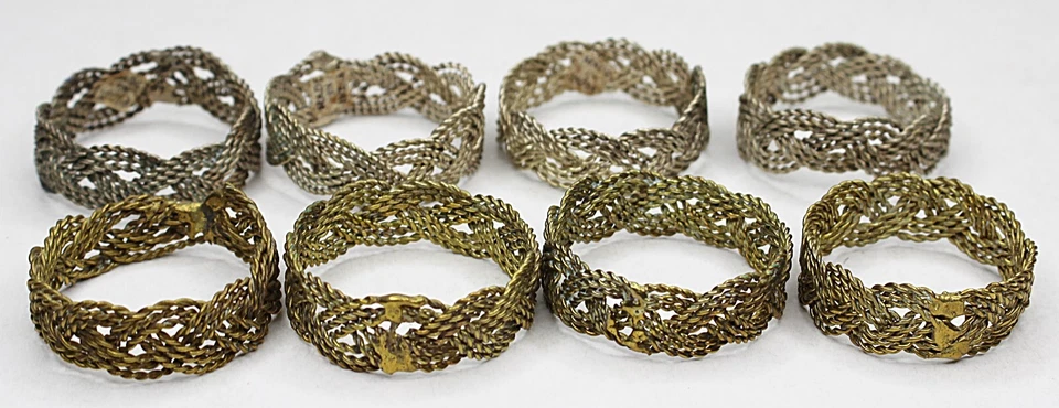 Oriental Style Napkin Rings Vintage Group of 8 Wire Twist India 4 Gold 4 Silver - Image 2 of 4