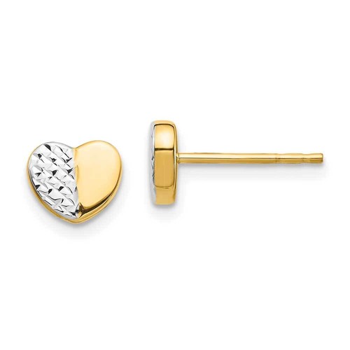 14k Gold & Rhodium Diamond-Cut Heart Post Earrings 0.28" - 第 1/2 張圖片