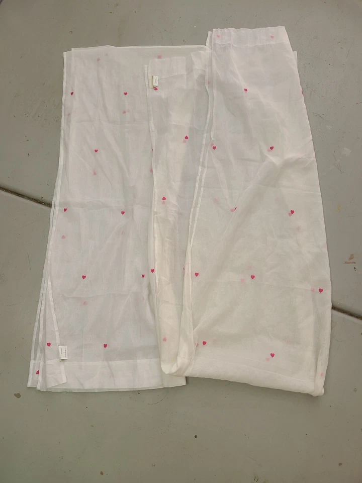 Pottery Barn Kids "Embroidered Pink Hearts" Sheer Drapery Panels 44" X 96" - 2 - Image 2 of 4