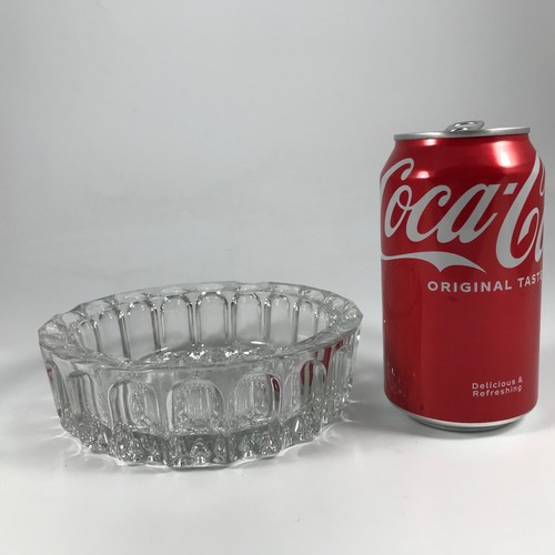 Vintage KIG Indonesien schwer klar rund geschliffenes Glas 6" ASCHENBECHER Daumenabdruck Design - Bild 5 von 5
