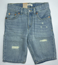 Boys Size 7 Levi's 511 Slim Denim Shorts Adjustable Waistband Ripped Blue
