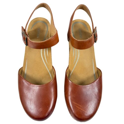 Aetrex Finley Brown Leather Closed Toe Heel Cork Platform Comfort Clog Size 10 - Picture 2 of 11