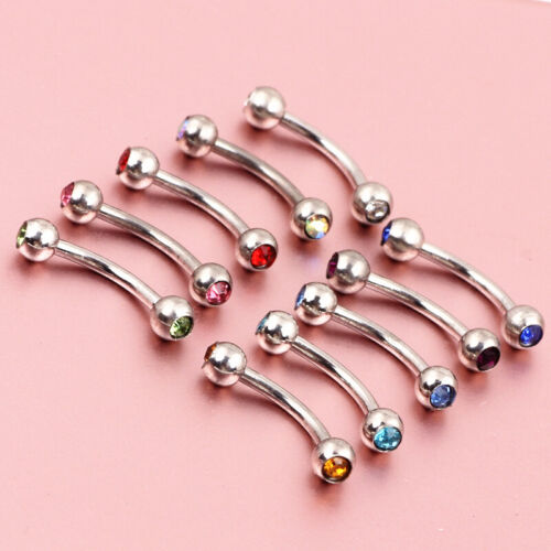 1 Pair Steel Crystal Ball Barbell Curved Eyebrow Ring Tragus Ear Body Piercing - Picture 2 of 14