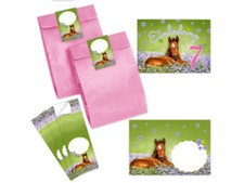 Einladungskarten zum 7. Kindergeburtstag Mädchen Pferd Umschläge Aufkleber Tüten