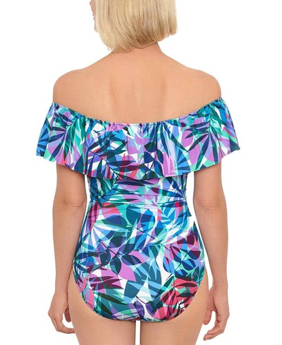 Swim Solutions Off-The-Shoulder Tummy-Control One-Piece Swimsuit - 12 - Multi... - Bild 2 von 3