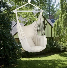 Chair with Detachable Metal Support Bar & Two Seat Cushions Cotton Hammock Chair