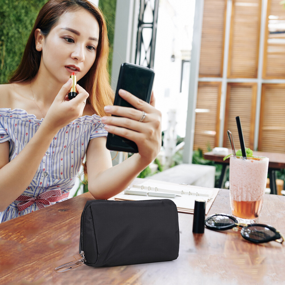 Cosmetic Bag Solid Color Makeup Bag Big Opening Washbag (Black Red