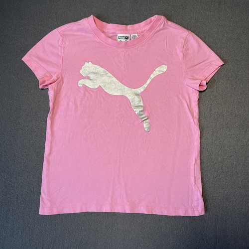 Puma Shirt Girls Small 7/8 Short Sleeve Pink Silver