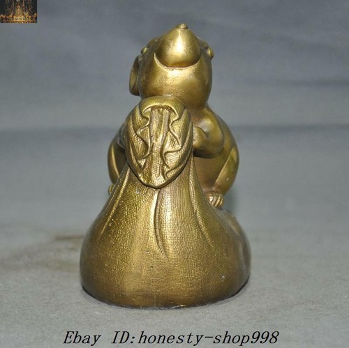 5.6''Chinese Feng Shui brass wealth lucky Chinese Zodiac animal mouse rat statue - Picture 4 of 7