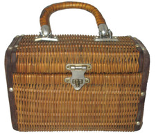 Vintage Brown Wicker Purse  Latch  Handle   WB1 
