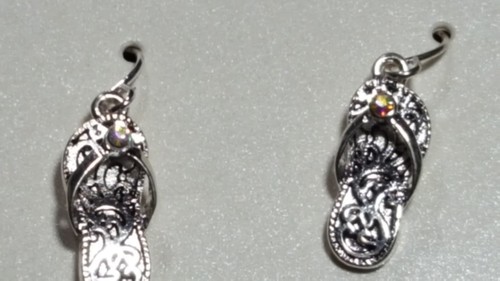 Flip Flop Necklace & Earrings Set Silver Color Rhinestone Bling Beach Sandal - Picture 4 of 20