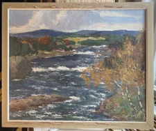 Oil Painting Waves Signed Sea Rough Lake Autumn Unreadable Signed Frame