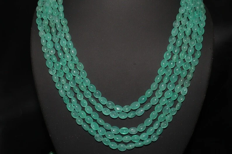 A++ Russischer Emarald Glatt Oval Edelstein 5 Schichten Strang Perlen Elegant... - Bild 2 von 4