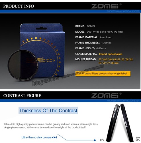 Zomei 72mm Slim CPL CIR-PL MC Circular Polarizer for Camera Lens Nikon Canon - Picture 7 of 10