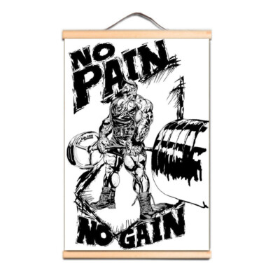 NO PAIN NO GAIN Fitness Poster Print Art Workout Banner Wall Art Scroll ...