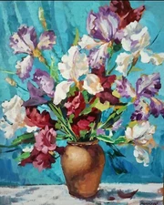 ORIGINAL Painting on canvas Bouquet of Irises Realism 19.68/15.74 inch