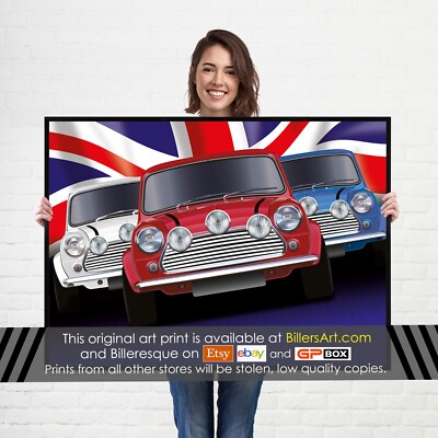 Mini Cooper S Oldtimer hochwertiges buntes Illustration Poster
