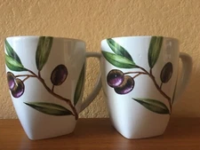 The Set of Two Cellar Olive Stoneware Mugs 3.5" Diameter x 4.5"Height Preowned
