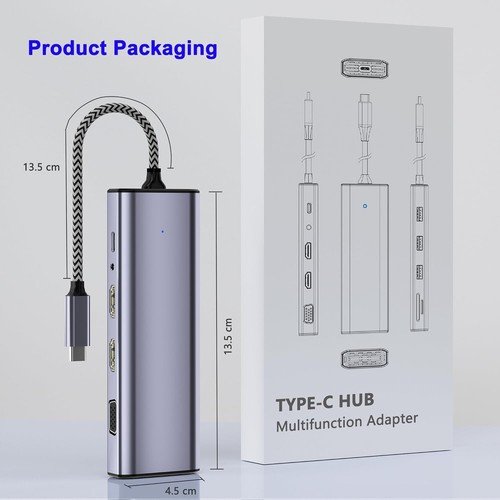 USB C Docking Station 10 in 1, 2 HDMI 4K, USB 3.0/2.0, VGA, PD100W, SD/TF, 3.5mm - Picture 4 of 7