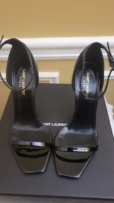 Saint Laurent Black Patent Leather & Gold  ''Opyum'' Sandals Size 38.5/ US 7.5