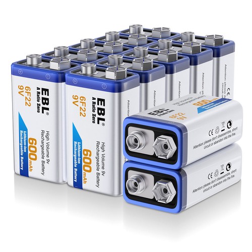 EBL 9V Rechargeable Batteries 9 Volt Lithium ion 600mAh Li-ion Batteries lot - Picture 12 of 27