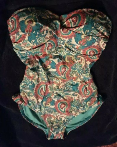 Sunseeker Women's Sz 10 One Piece Paisley Pattern Swimsuit with Lace-Up Back - Picture 10 of 12