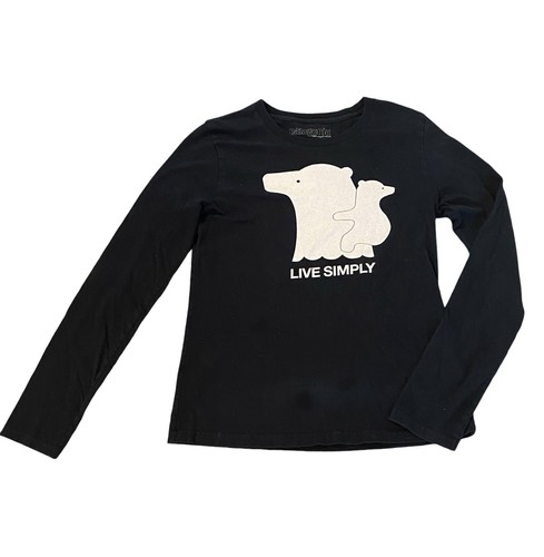 Patagonia Live Simply Organic Cotton Bears Long Sleeve Black T Shirt Unisex Med. - Picture 2 of 7