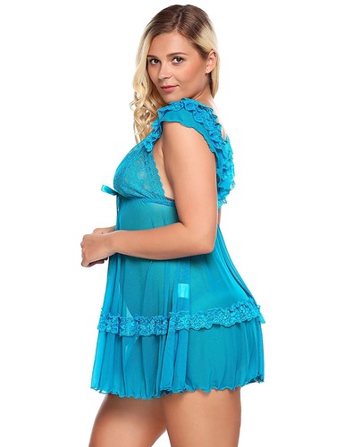 Sexy Damen-Dessous Spitzenkleid Unterwäsche Babydoll Nachtwäsche G-String in Übergröße - Bild 160 von 261
