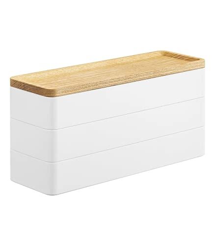 Yamazaki RIN 5811 Portagioie 3 Livelli Slim Legno e ABS Bianco