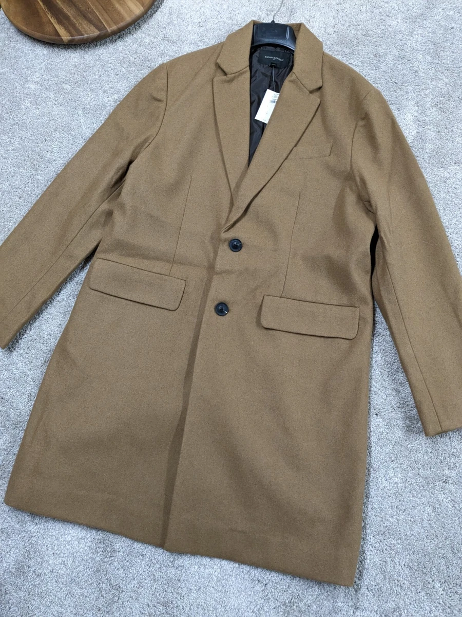 Banana Republic Wool Topcoat Overcoat Coat Mens L Camel Tan Long Pea NWT  $275.00 | eBay