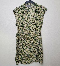 Urban Outfitters Wrap Dress Size M Yellow Green Floral Short Sleeve
