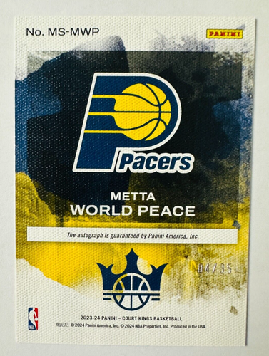 2023-24 Panini Court Kings Metta World Peace AUTO Card Masterstrokes #/35 Pacers - Picture 2 of 3