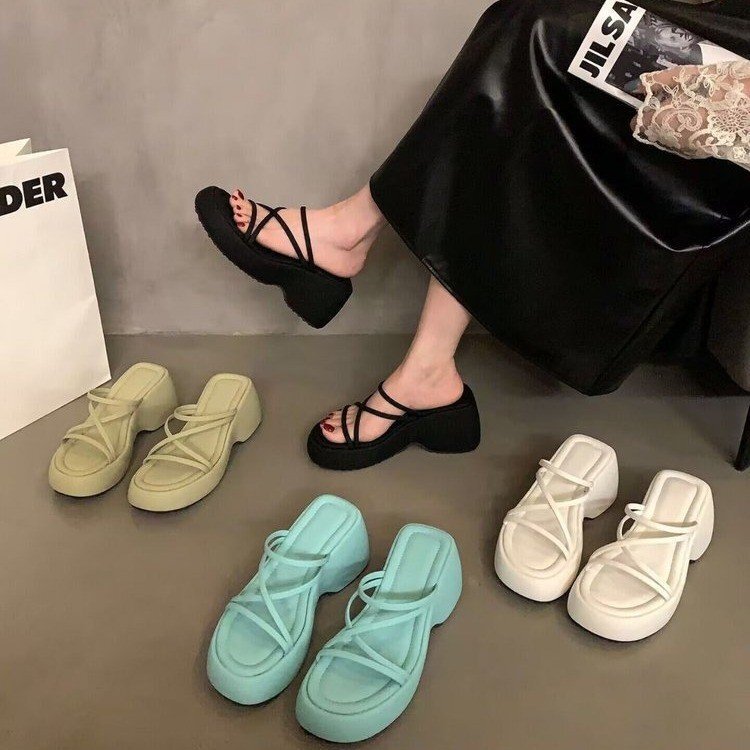 PANTOFOLA D’ORO Sandali donna zeppa slip on punta aperta tacco alto pantofole antiscivolo spiaggia