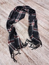 Geoffrey Beene Cashmere Black Plaid Scarf with Fringe Winter Scarf Made In Italy