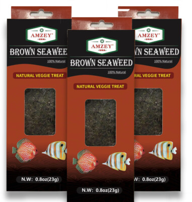3 Pack of Seaweed Marine Algae Fish Food, 16 Sheets Each(0.8oz), 48 Sheets Total