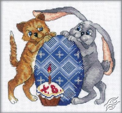 Gezähltes Kreuzstichset Happy Easter Cat Hase Ei Feier von RTO